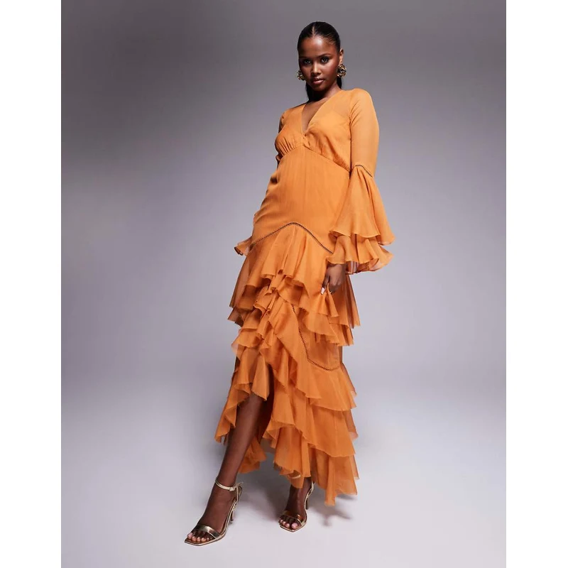 asos design structured plunge kimono midi dress with peplum ASOS DESIGN pleated plunge midi dress with peplum in blurred stripe print