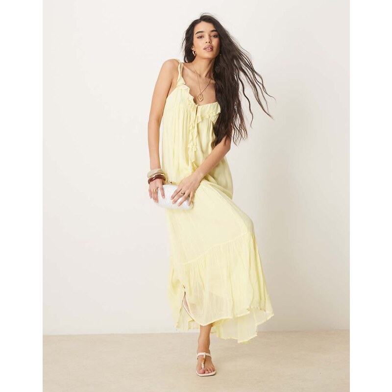 ASOS DESIGN frilled ruffle front maxi dress in lemon-Multi