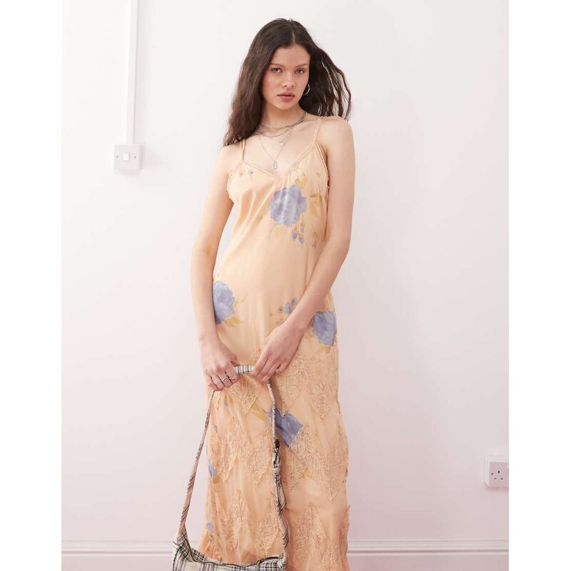 Miss Selfridge lace trim cami maxi dress in floral print-Multi