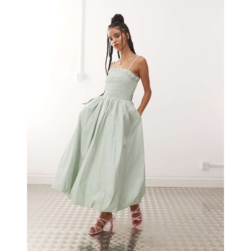 Amy Lynn Polly shirred midi dress in mint-Green 105838687