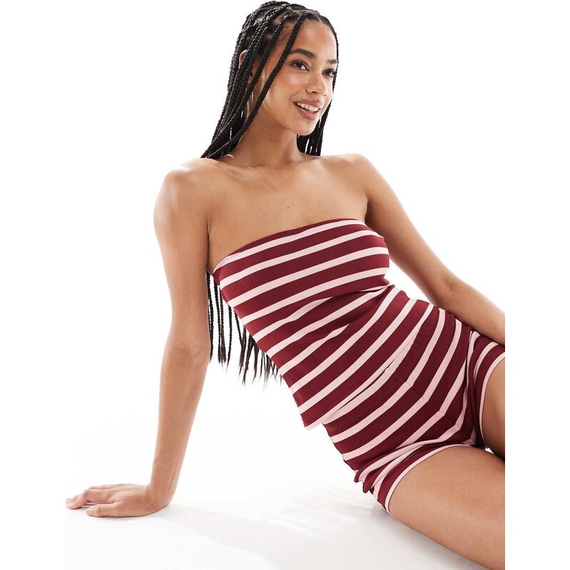 ASOS DESIGN stripe bandeau co ord top in pink 105838742