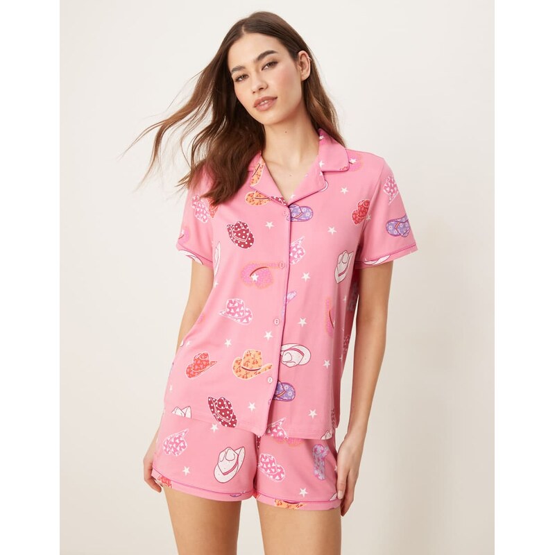 Urban Threads revere pyjama short sleeve shirt and shorts in cowboy 105876853