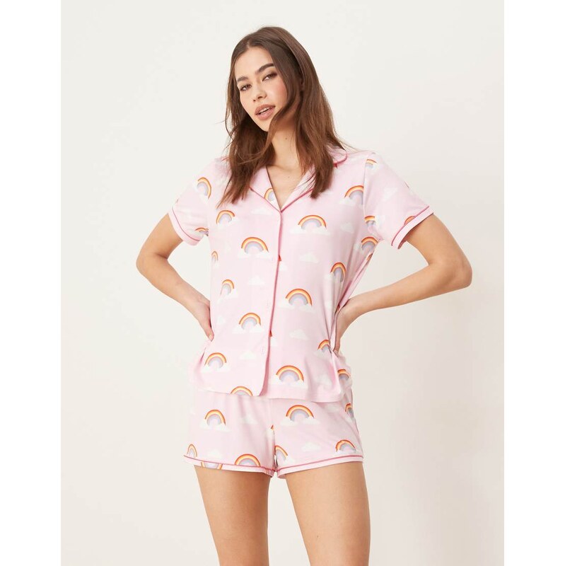 Urban Threads revere pyjama short sleeve shirt and shorts in rainbow 106554048