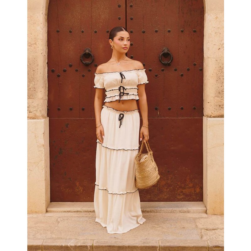 The Frolic x Lydia Kara exclusive bardot contrast lettuce edge