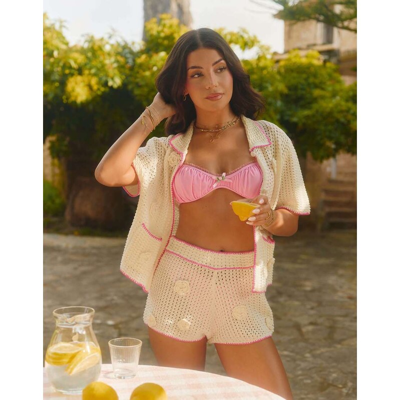The Frolic x Lydia Kara exclusive floral crochet contrast trim beach 109566804