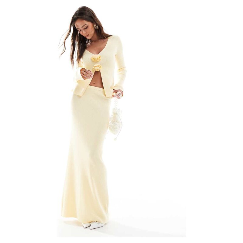 Pretty Lavish knit maxi skirt co-ord in lemon-Yellow