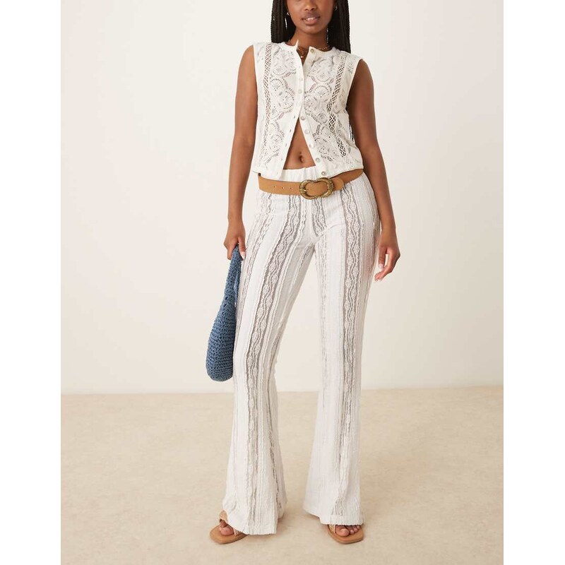 ASOS DESIGN extreme flare textured straight leg trouser in white