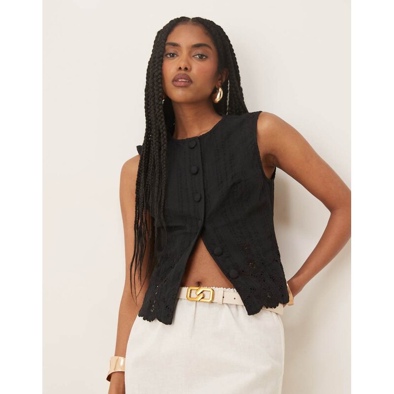 Nobodys Child Layla embroidered waistcoat in black