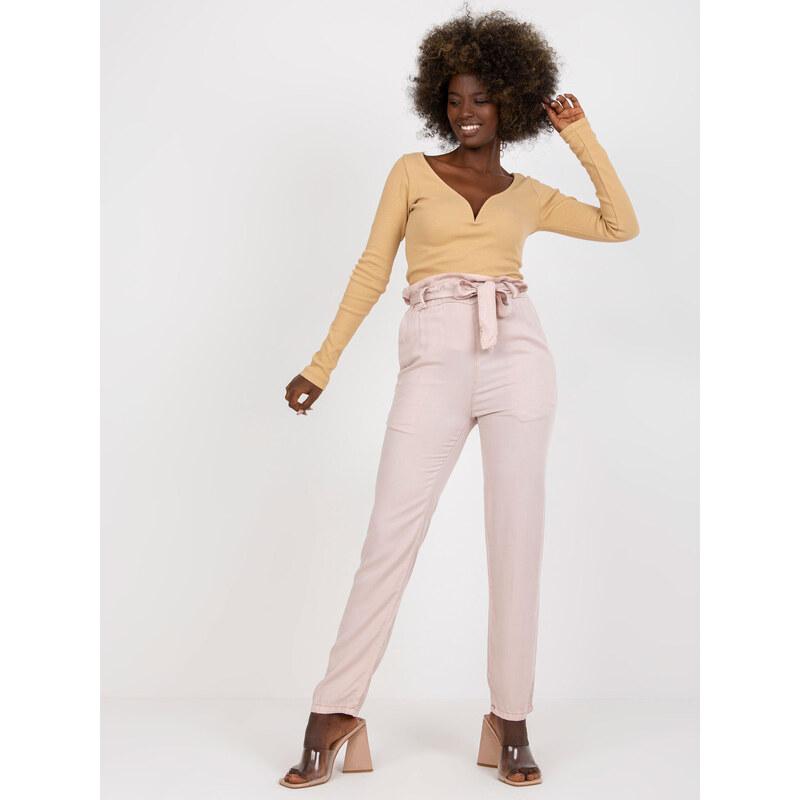 BASIC Světle růžové kalhoty s páskem --light pink Světle růžová 71805591