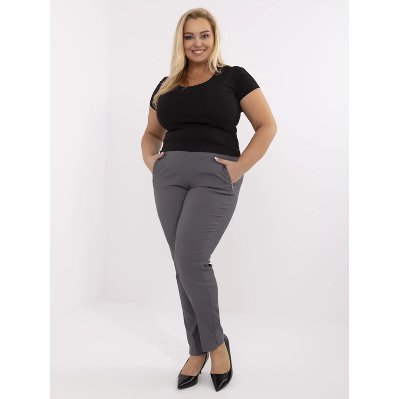 BASIC Tmavě šedé dámské elegantní kalhoty s kapsami -dark grey