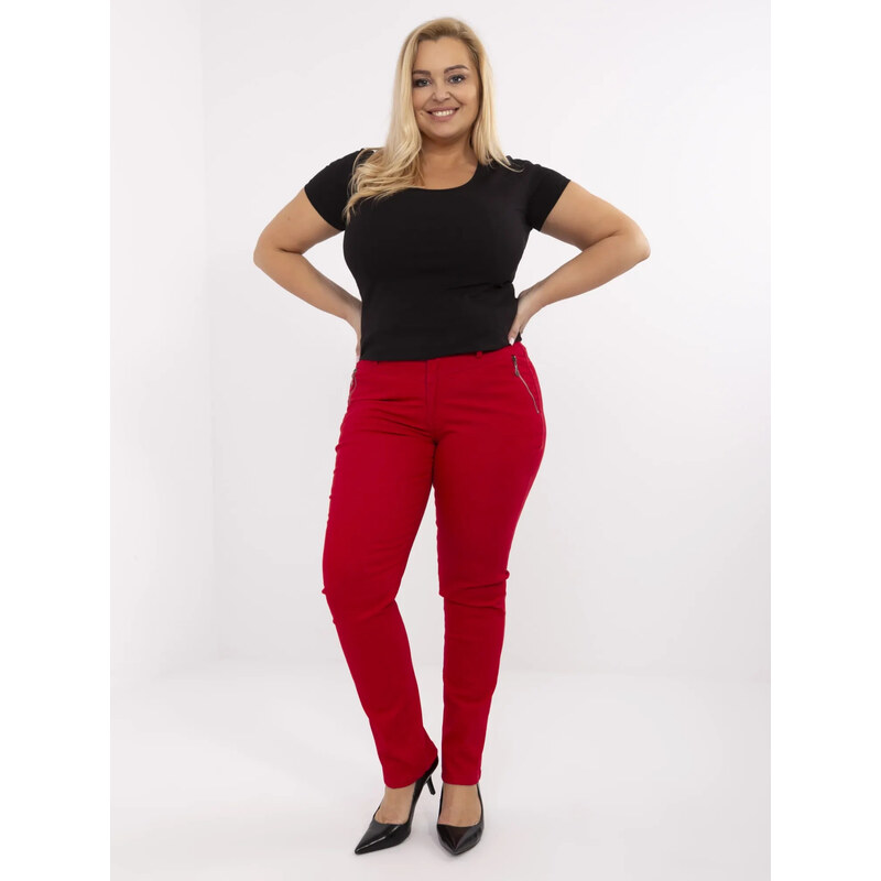 BASIC Červené dámské plus size bavlněné kalhoty -red Červená 105853568