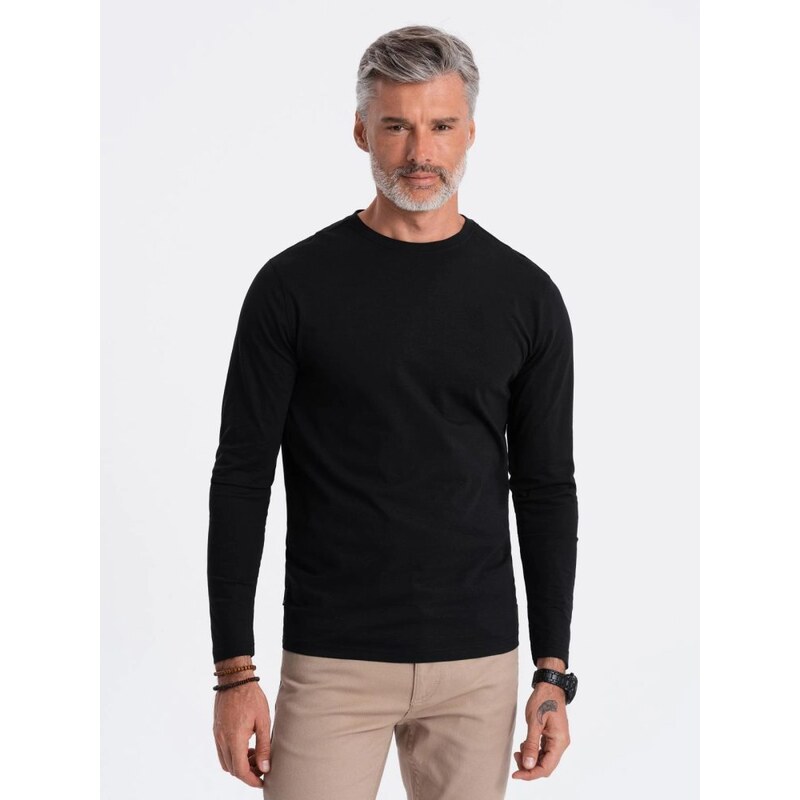 Ombre Clothing Jednoduché bavlněné tričko s dlouhým rukávem v
