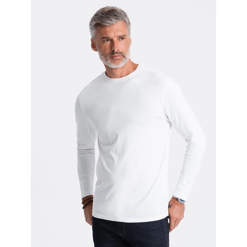 Ombre Clothing Jednoduché bavlněné tričko s dlouhým rukávem v