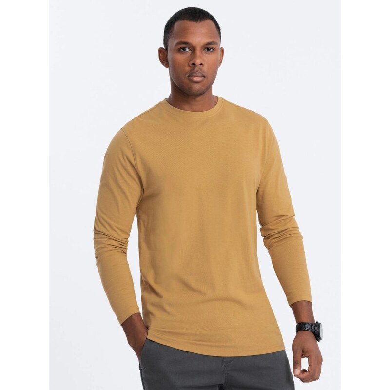 Ombre Clothing Jednoduché bavlněné tričko s dlouhým rukávem v