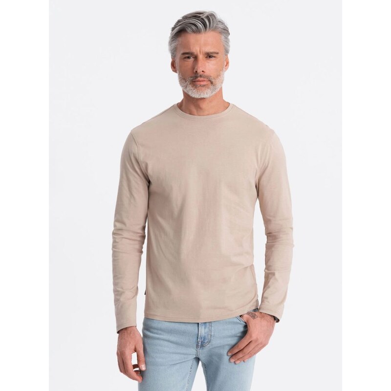 Ombre Clothing Jednoduché bavlněné tričko s dlouhým rukávem v