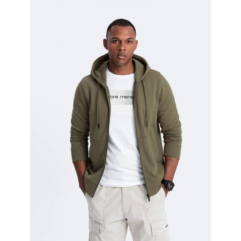 Ombre Clothing Bavlněná pánská mikina olivová v2 om-ssbz-0160