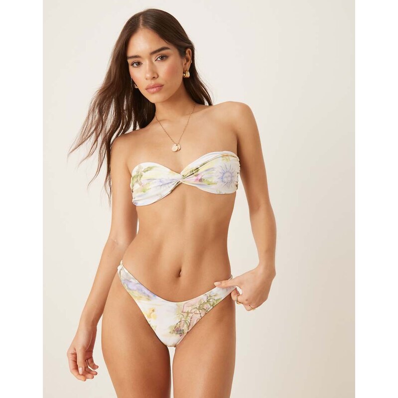ASOS DESIGN Sunny tropical print Florida high leg bikini bottom in 105847697