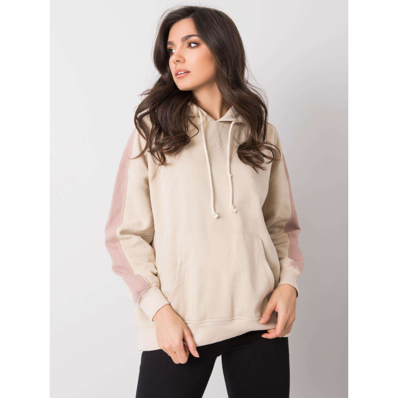 BASIC Béžová dámská mikina s pruhy na rukávech -beige 55908581