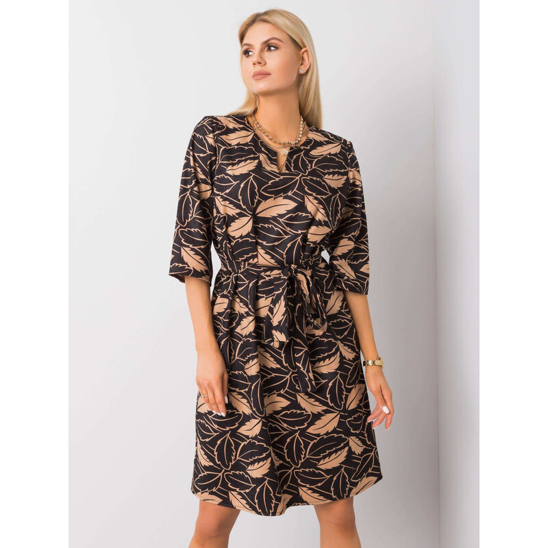 BASIC Černo-béžové vzorované šaty LK-SK-508463.71-black-beige