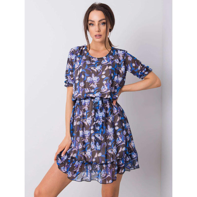 BASIC Černo-modré šifonové květinové šaty LK-SK-507627.39-black