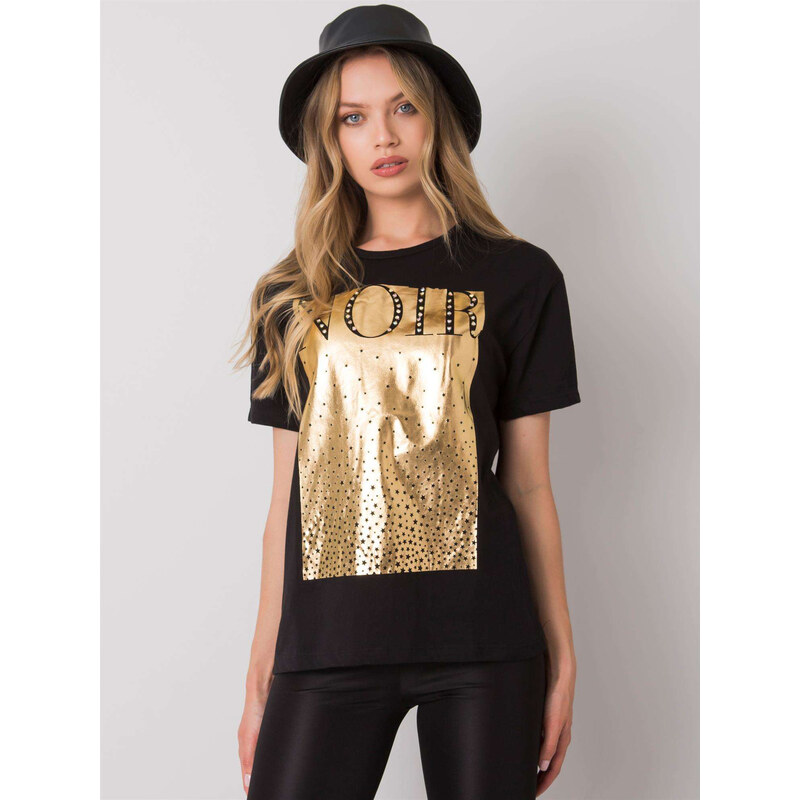 BASIC Černé dámské tričko se zlatým potiskem HB-TS-3061.90-black