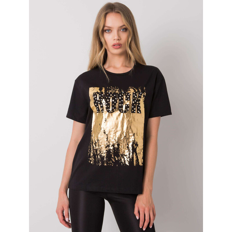 BASIC Černé dámské tričko s potiskem ROCK HB-TS-3066.70-black