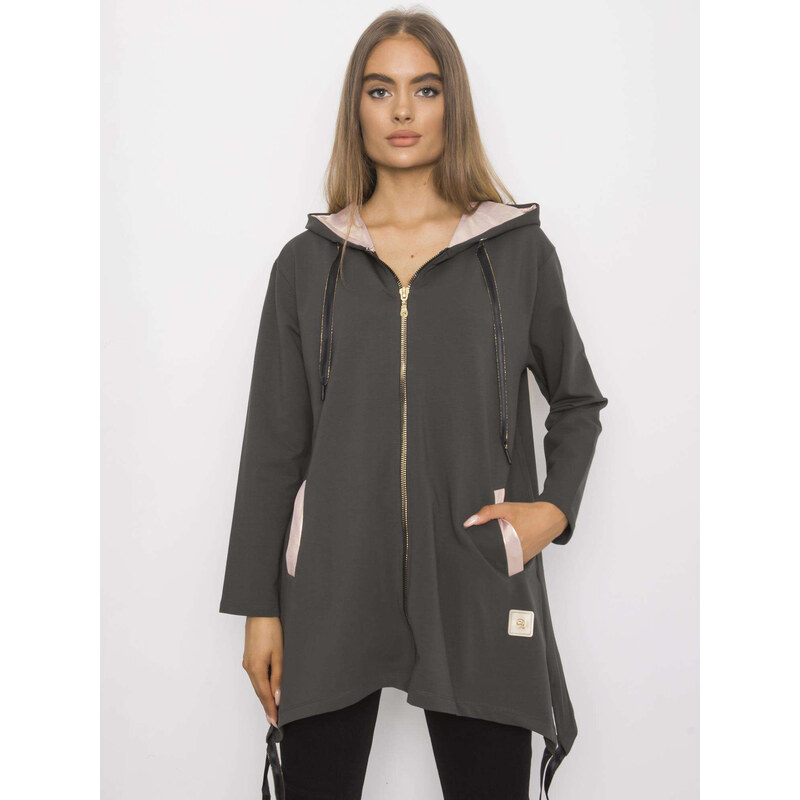 RELEVANCE Khaki dámská oversize mikina na zip RV-BL-4899.23P