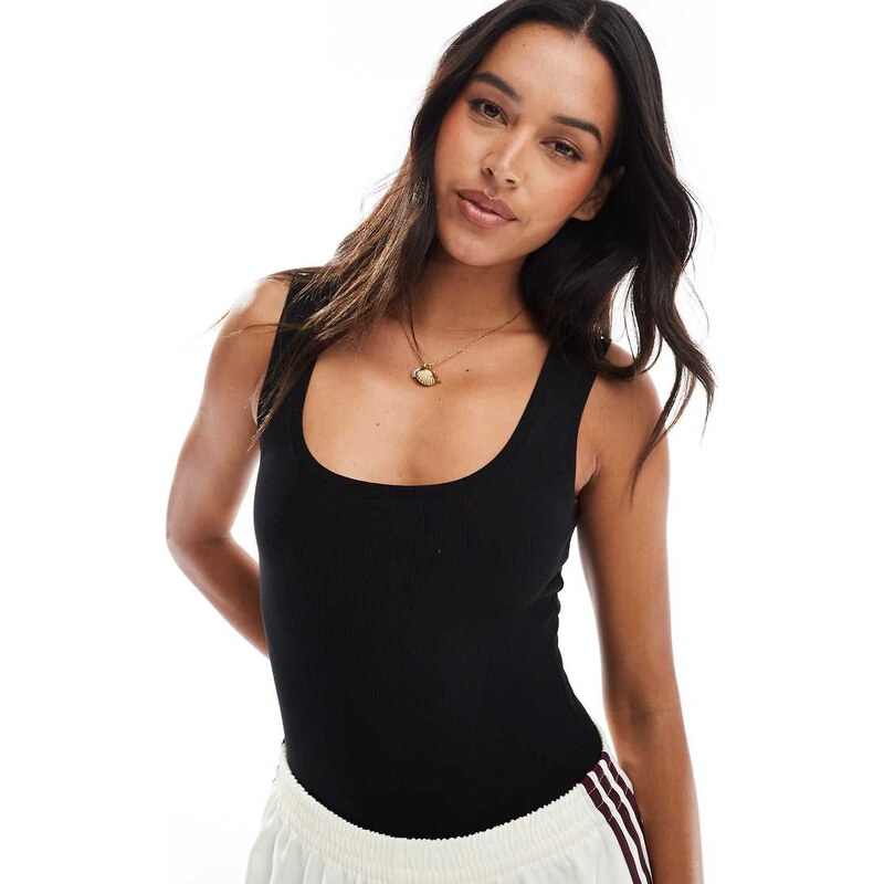 Miss Selfridge wide scoop bodysuit in black 105884893