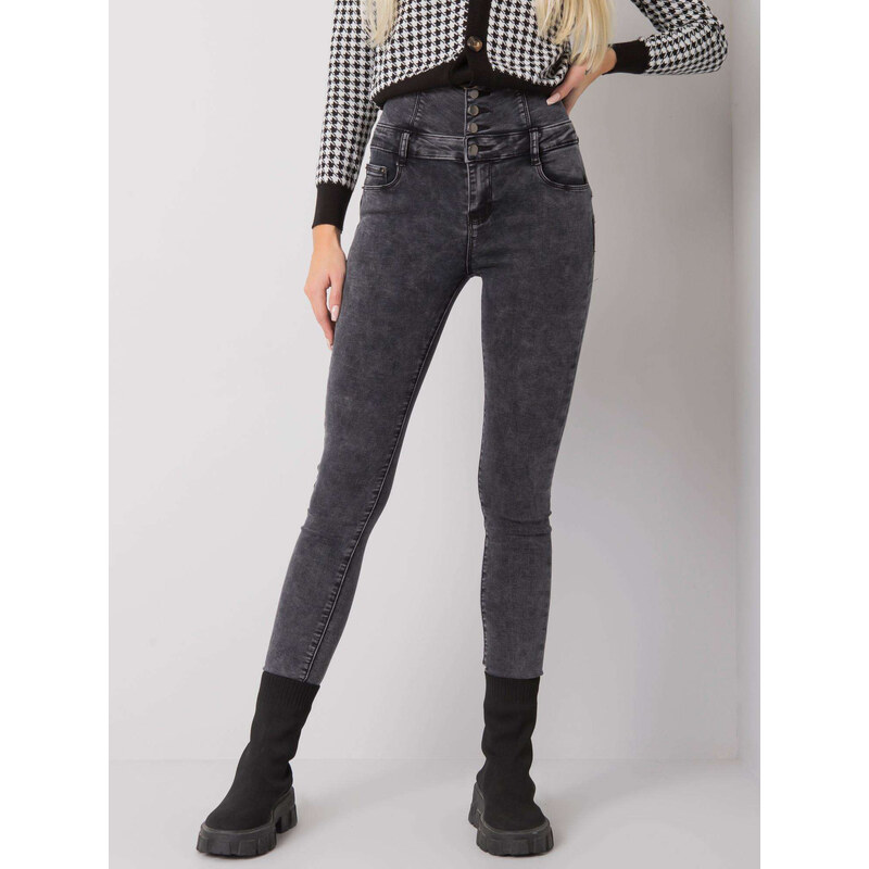 BASIC Tmavě šedé dámské skinny džíny NM-SP-L56.71-gray
