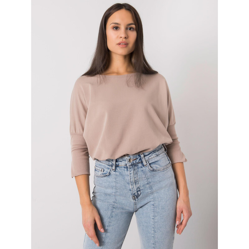 BASIC FEEL GOOD Béžové dámské oversize tričko s 3/4 rukávy -beige 66267087