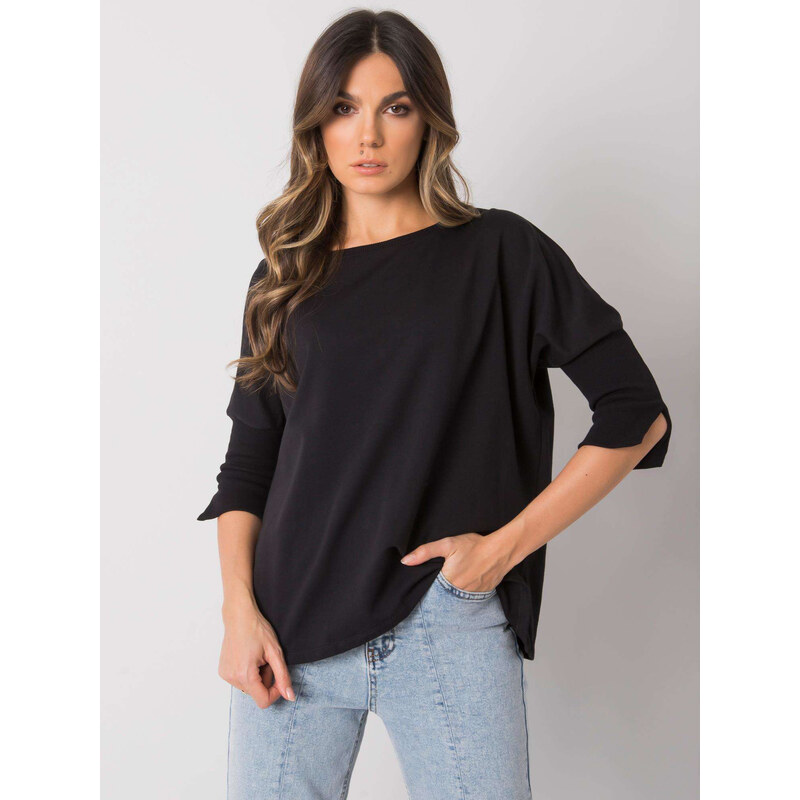 BASIC FEEL GOOD Černé dámské oversize tričko s 3/4 rukávy -black Černá 66267096