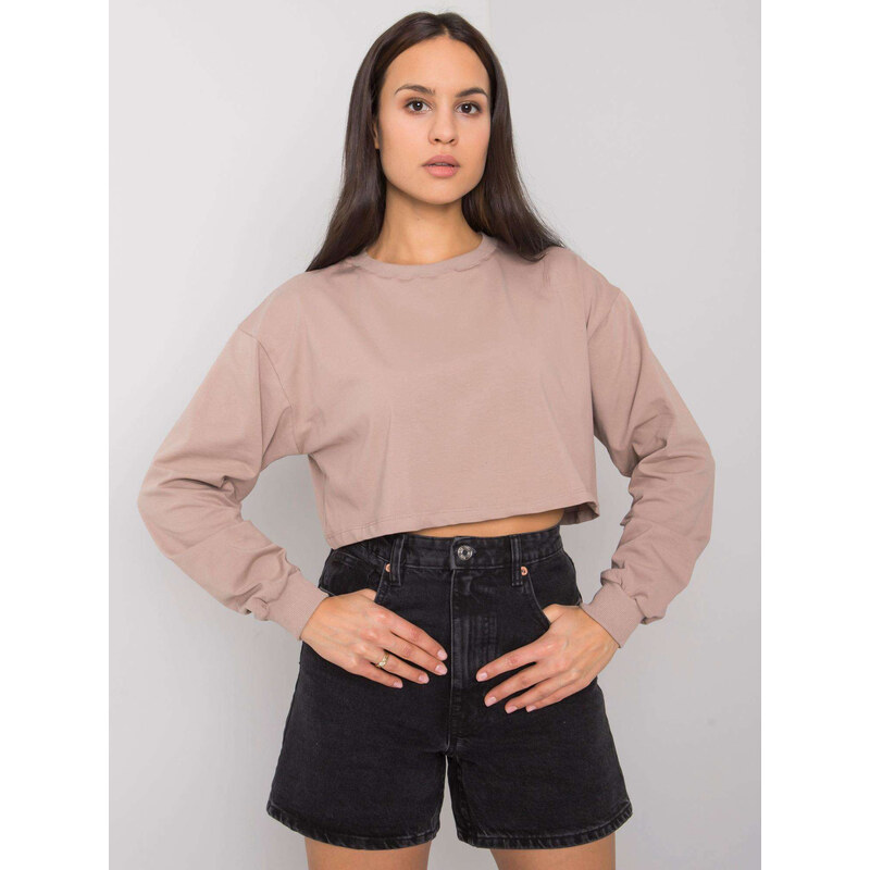 BASIC FEEL GOOD Béžové volné crop tričko s dlouhými rukávy -beige 115137344