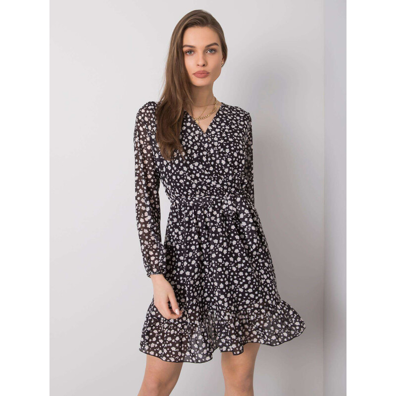 BASIC Černé dámské šaty s květinami TW-SK-BI-26329.20-black