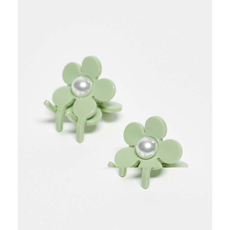Sui Ava Eva flower pearly mini hair clips in green 105851886