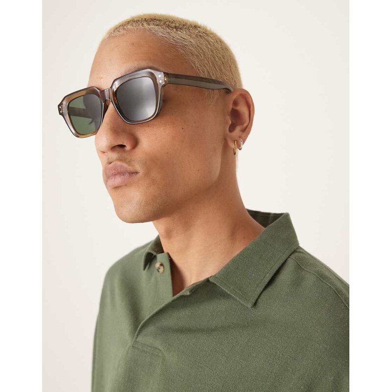 ASOS DESIGN square sunglasses with green smoke lens and chunky