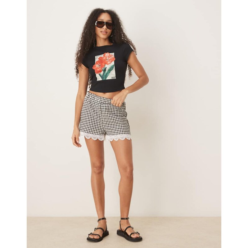 ASOS DESIGN lace trim micro short in gingham-Multi 105885206