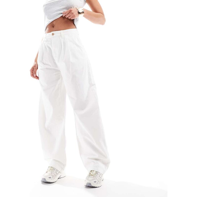 ASOS DESIGN pleated barrel leg trouser in ecru-White 105852195
