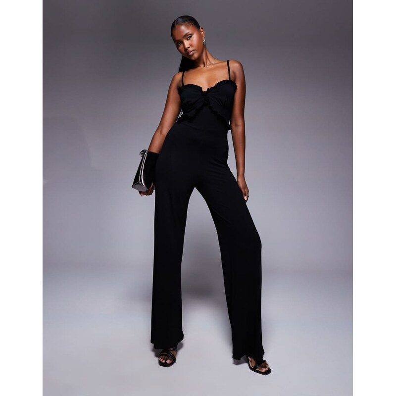 ASOS DESIGN cami strap with ruffles wide leg jumpsuit in black 105852278