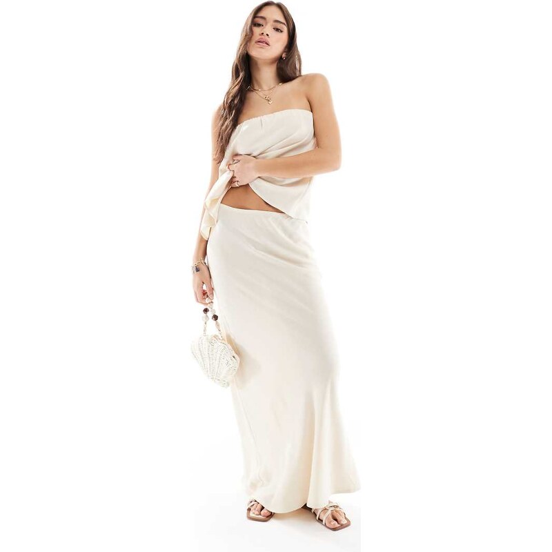 ASOS DESIGN linen blend bias cut maxi skirt in beige-Neutral 105852299
