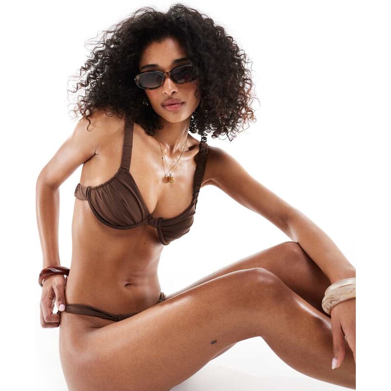 Miss Selfridge mix and match ruched cup detail bikini top in
