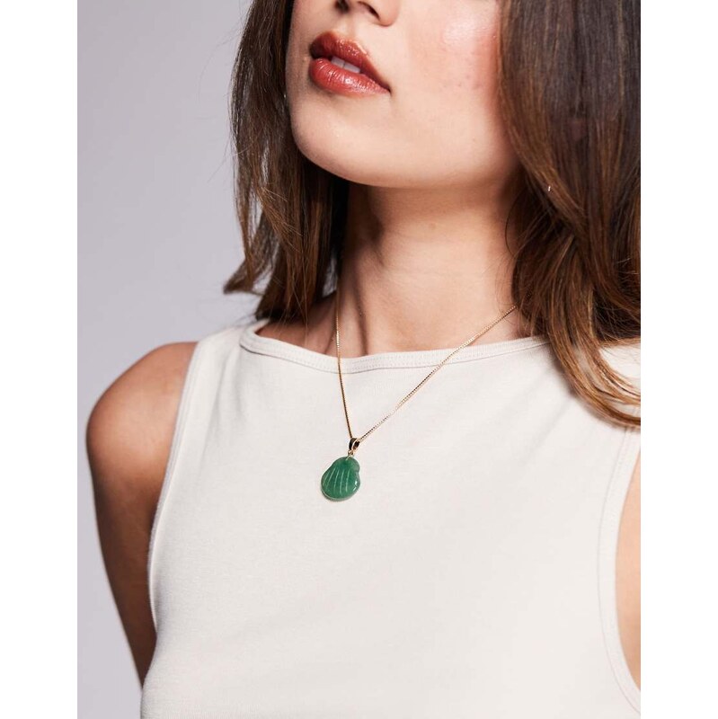 ASOS DESIGN gold tone necklace with semi-precious green shell pendant 105852115
