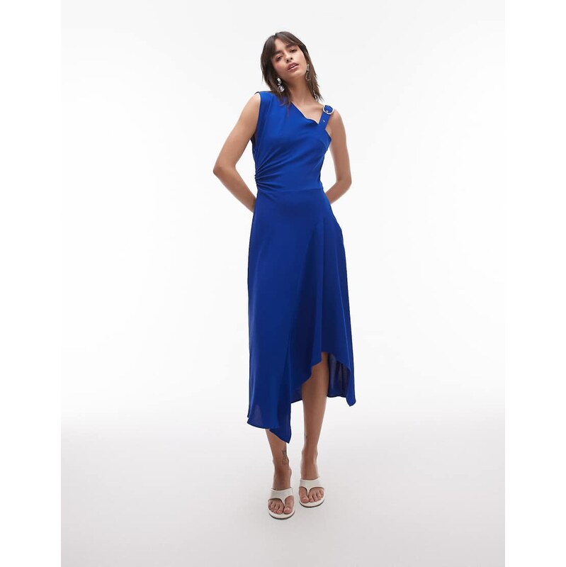 Mango asymetric midaxi dress with buckle detail shoulder in blue 105852184