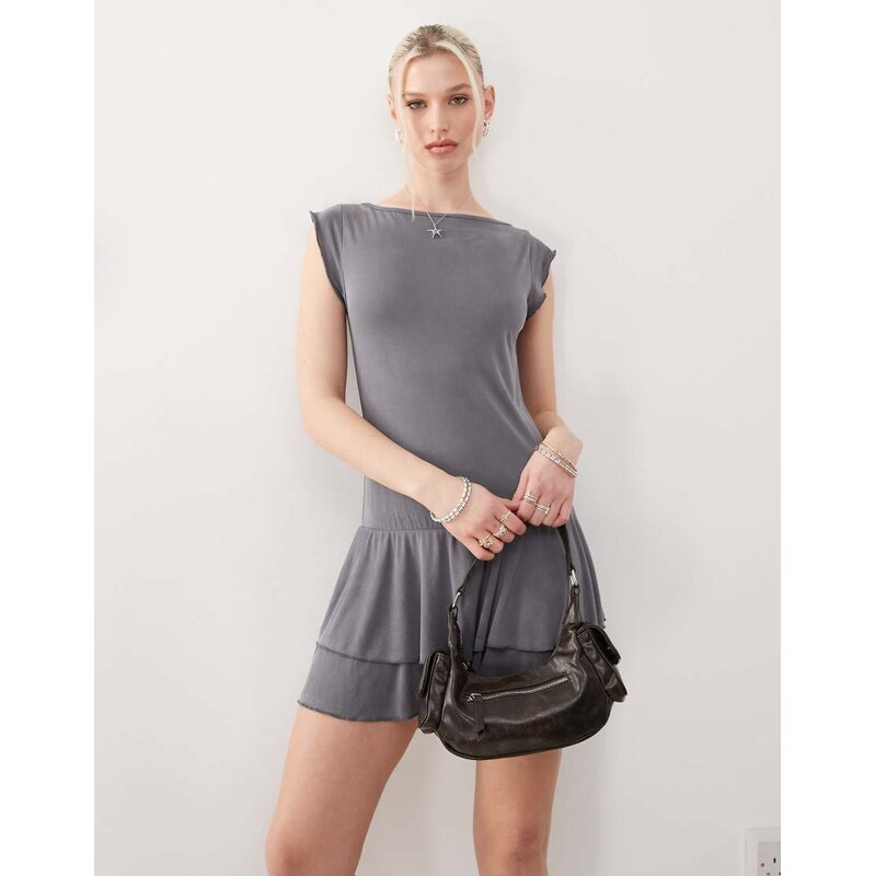 Motel lalana slinky ruffle mini dress in grey 105858508