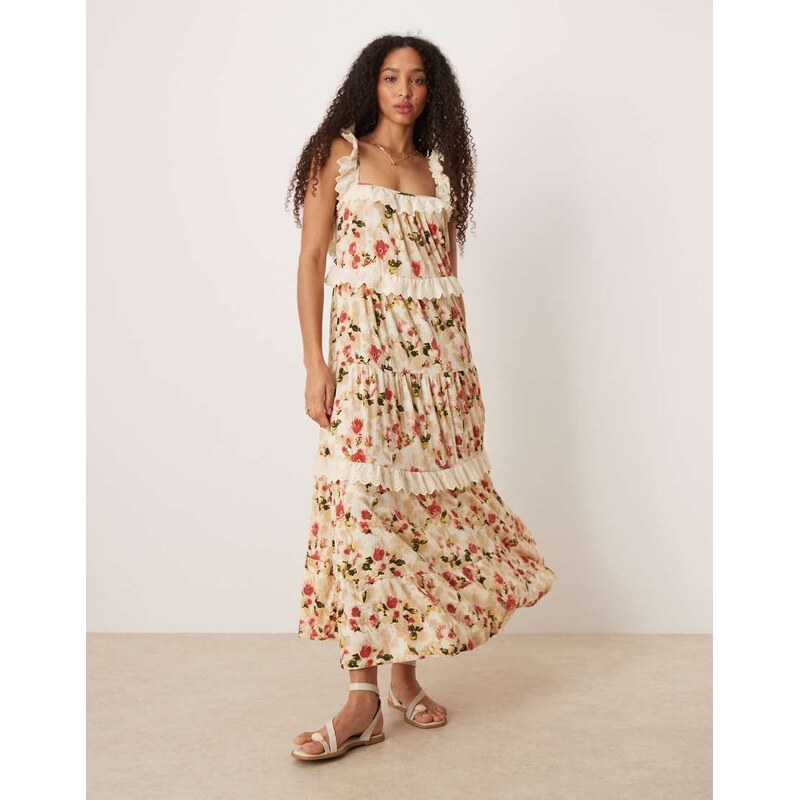 ASOS DESIGN lace insert ruffle tiered swing maxi dress in