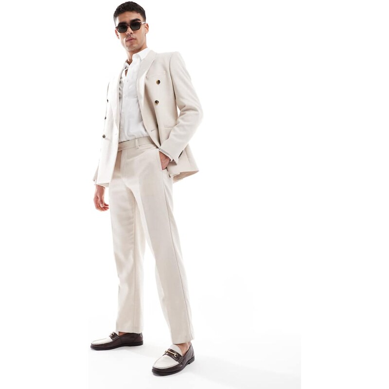 ASOS DESIGN wool blend straight leg suit trousers in stone