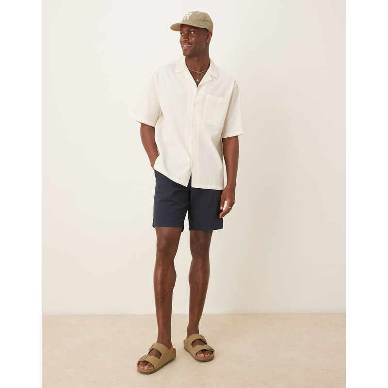 ASOS DESIGN 2 pack slim regular length chino shorts in stone and navy 105858506
