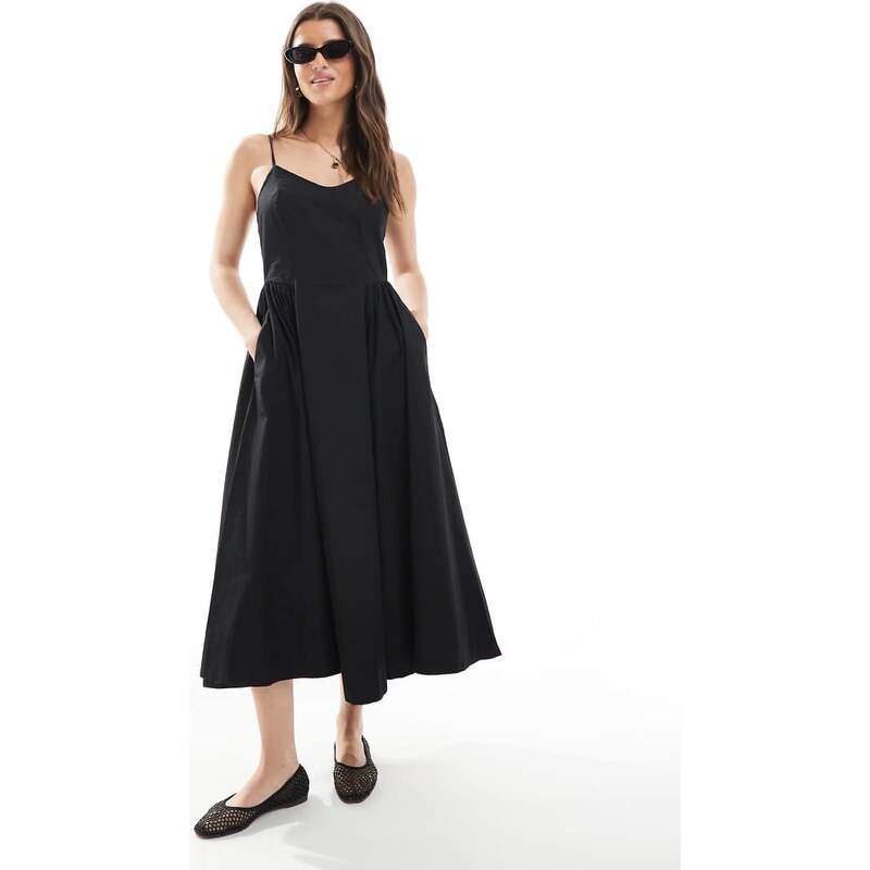 Threadbare cotton rich midi dress with drop waist in black 106578709