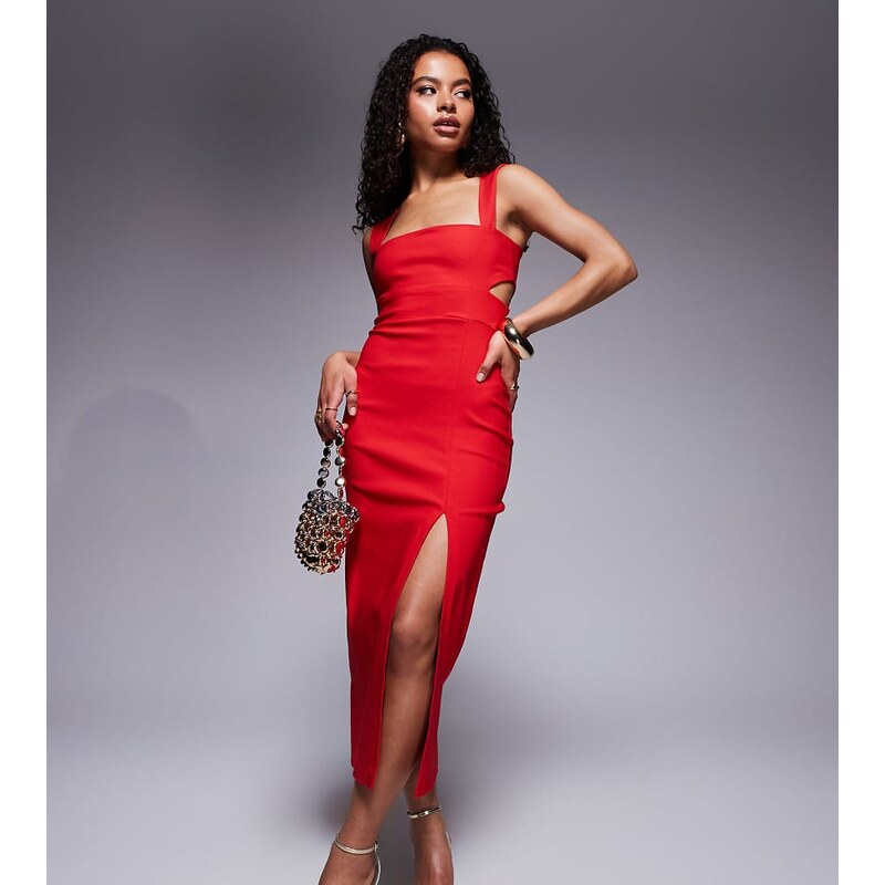 Vesper Petite bengaline bengaline square neck cut out midaxi dress 112819872
