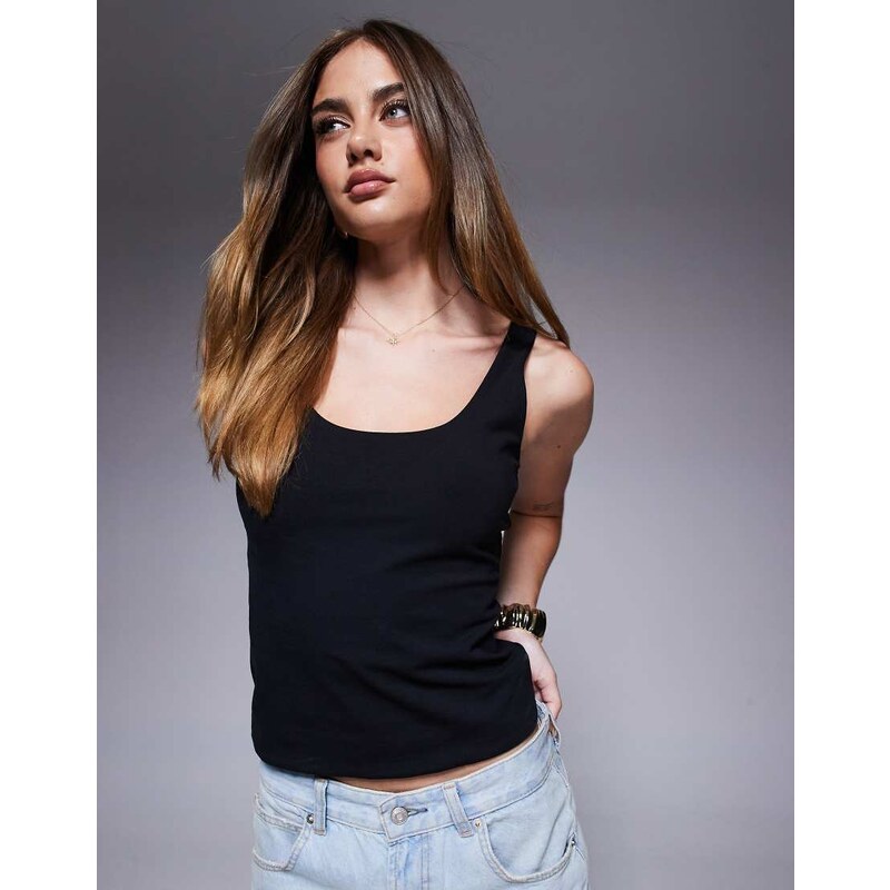 ASOS DESIGN double layer square neck vest top in black 105858318