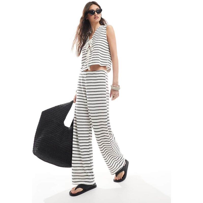 ONLY knit wide leg trouser co-ord in black stripe 105858396